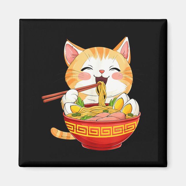 Íman Gato japonês comendo macarrão ramen estilo anime k (Frente)