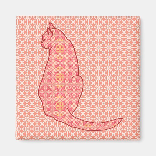 Íman Gato Japonês - Coral Orange Batik (Frente)