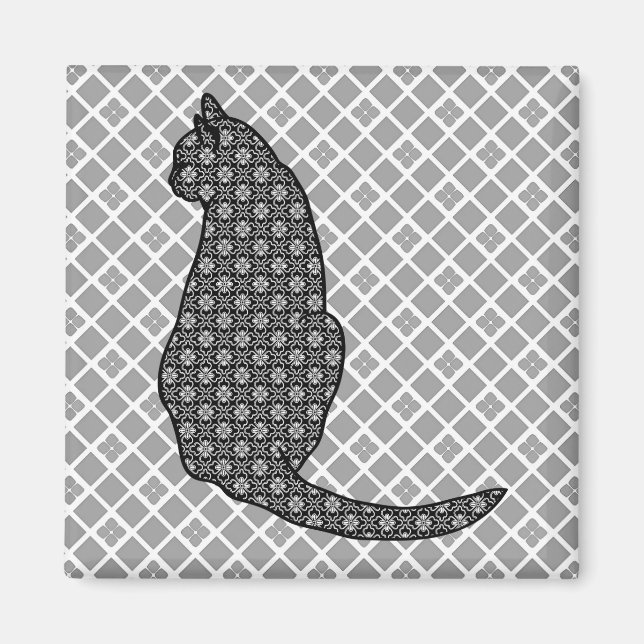 Íman Gato Japonês - Impressão Kimono preto e branco (Frente)