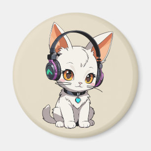 Íman Gato Kawaii Adorável com Fones de Ouvido