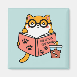 Íman Gato Kawaii bonito lendo um livro