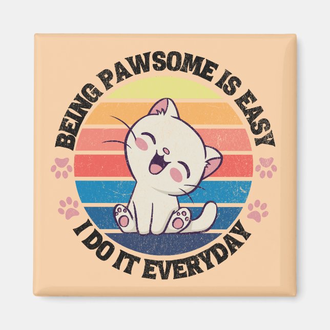 Íman Gato Kawaii branco e bonito (Frente)