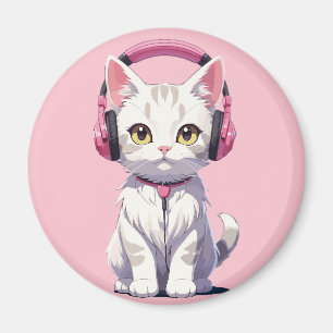 Íman Gato Kawaii com Fones de Ouvido