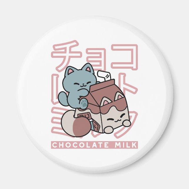 Íman Gato Kawaii com Leite de Chocolate – Arte Pop Japo (Frente)