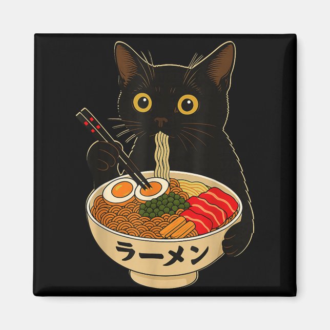 Íman Gato Kawaii Comendo Macarrão Ramen Presente Divert (Frente)