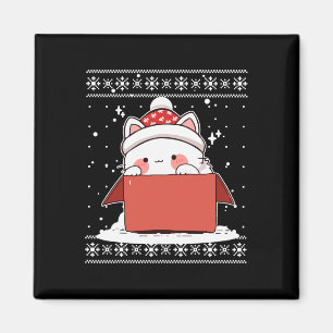 Íman Gato Kawaii Em Uma Caixa De Natal Ensinando Adoles