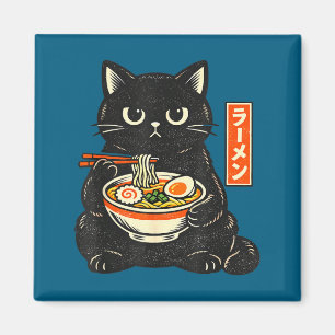 Íman Gato kawaii japonês retrô comendo macarrão ramen