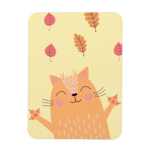 Íman Gato Laranja Gatinho Brincando nas Folhas de Outon