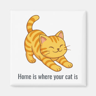 Íman Gato Laranja Listrado Esticando Texto Personalizad