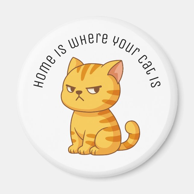 Íman Gato Laranja Mal-Humorado com Texto Personalizado (Frente)