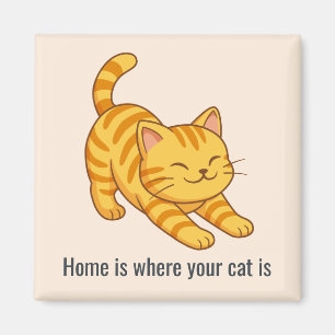 Íman Gato Listrado Laranja Esticando Texto Personalizad