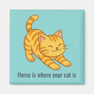 Íman Gato Listrado Laranja Esticando Texto Personalizad