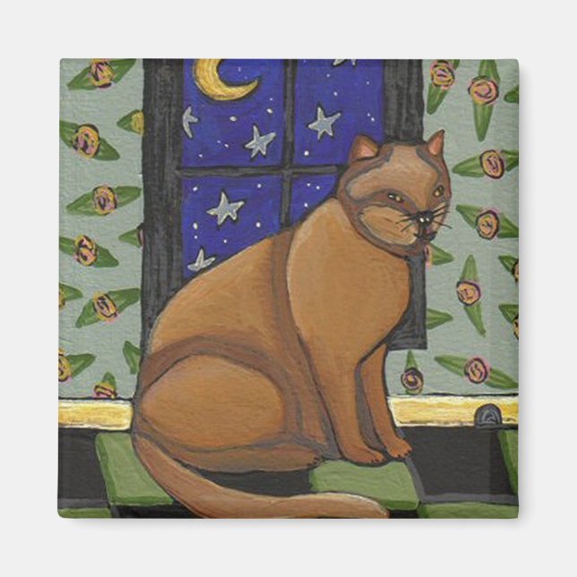 Íman Gato, Lua e Estrelas - ímã (Frente)
