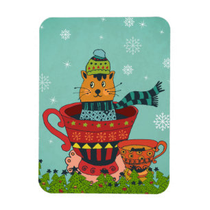 Íman Gato lunático que senta-se em um Natal do Teacup