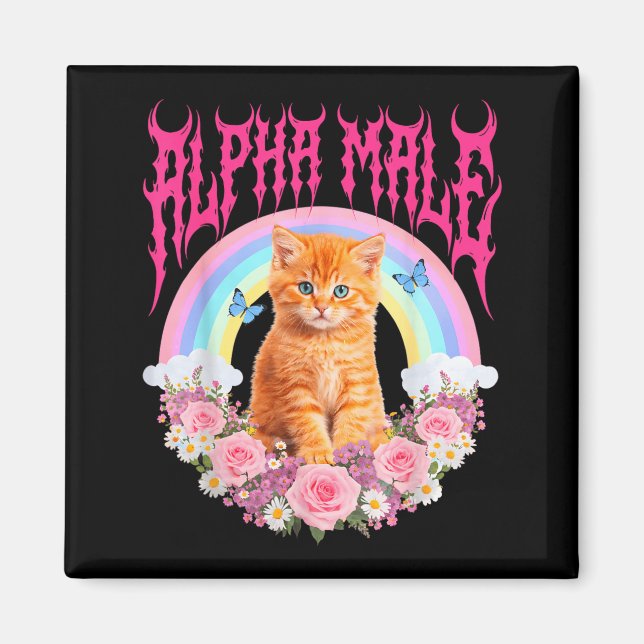 Íman Gato Macho Alfa Kitten Engraçado Floral Arco-íris  (Frente)
