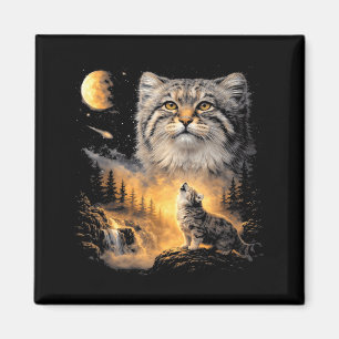 Íman Gato Manul uivando para a lua vintage 90s engraçad