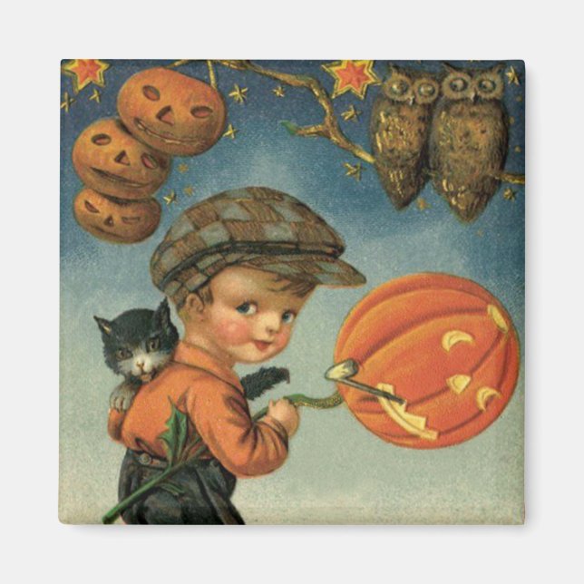 Íman Gato Menino Jack O' Lantern Coruja Estrelas (Frente)