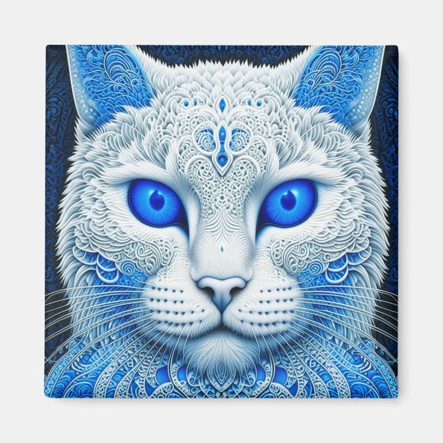 Íman Gato Místico Branco Arte Etérea de IA (Frente)