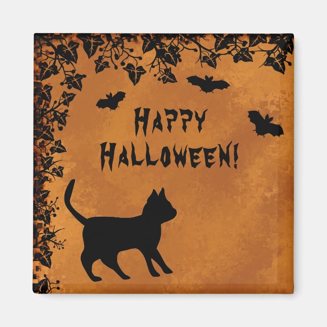 Íman Gato Negro com Bat, Feliz Dia das Bruxas (Frente)