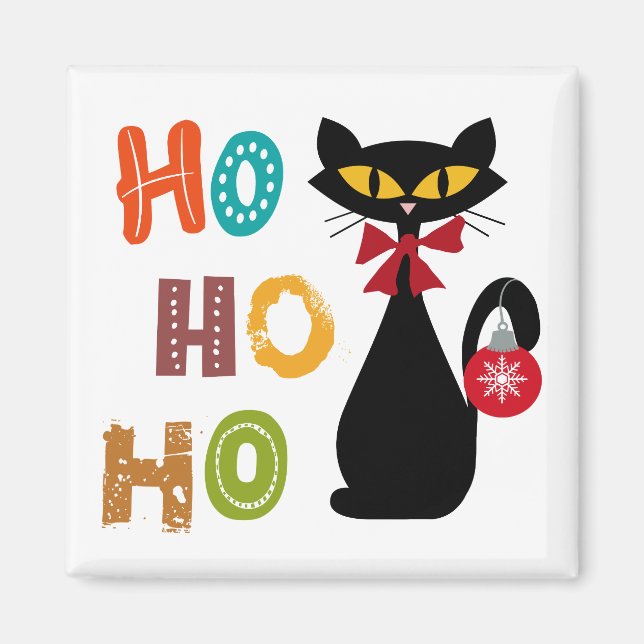 Íman Gato negro com design de texto Ho Ho Ho (Frente)
