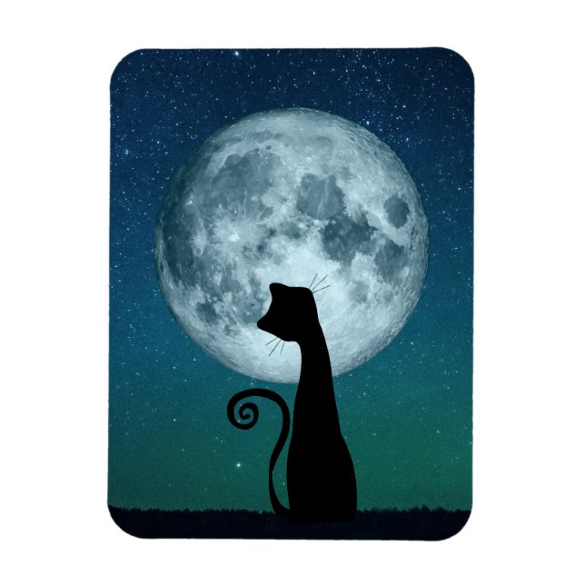 Íman Gato Negro em Lua e ímã flexível (Vertical)