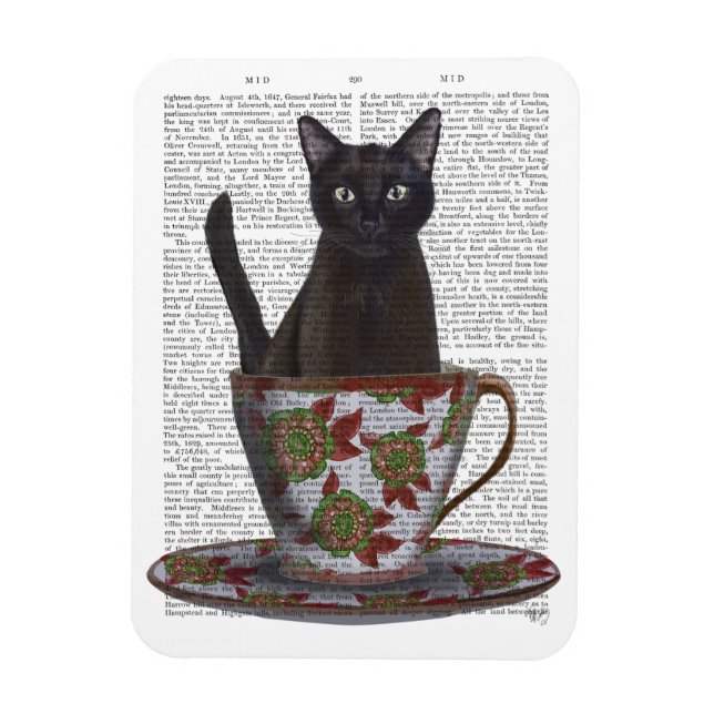 Íman Gato Negro em Teacup (Vertical)
