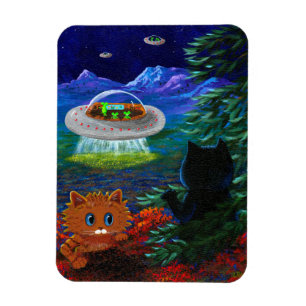 Íman Gato Negro Engraçado OVNI Tabby Cat Voando Saucer
