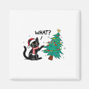 Íman Gato Negro Engraçado Puxando Árvore De Natal Sobre