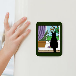 Íman Gato Negro Olhando Para A Janela