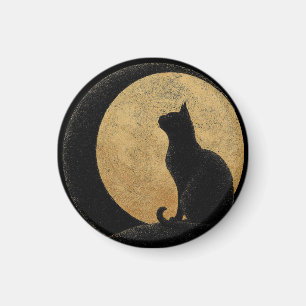 Íman Gato Negro Silhout Contra Lua Ouro