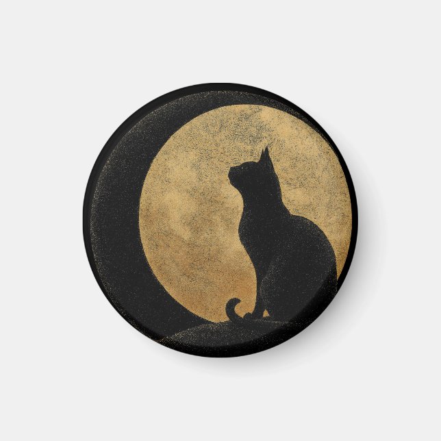 Íman Gato Negro Silhout Contra Lua Ouro (Frente)