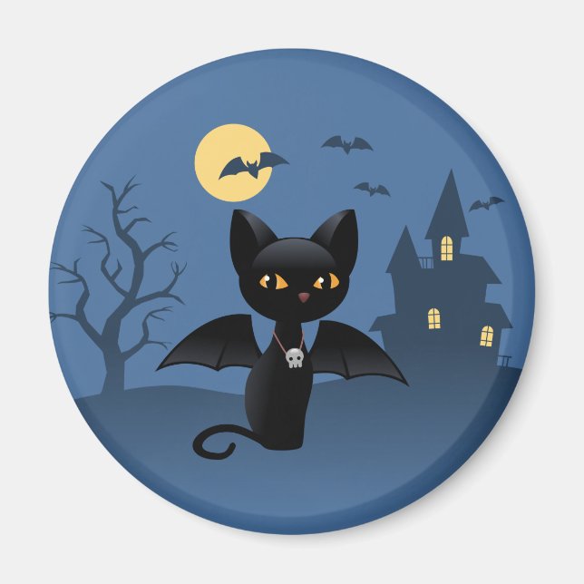 Íman Gato Negro Vampiro do Halloween com Asas (Frente)