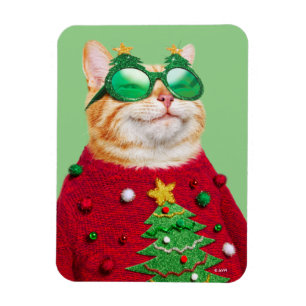 Íman Gato no suéter de Natal Feio