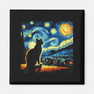 Íman Gato Noite Estrelada Van Gogh Gatinho Pintura Arte