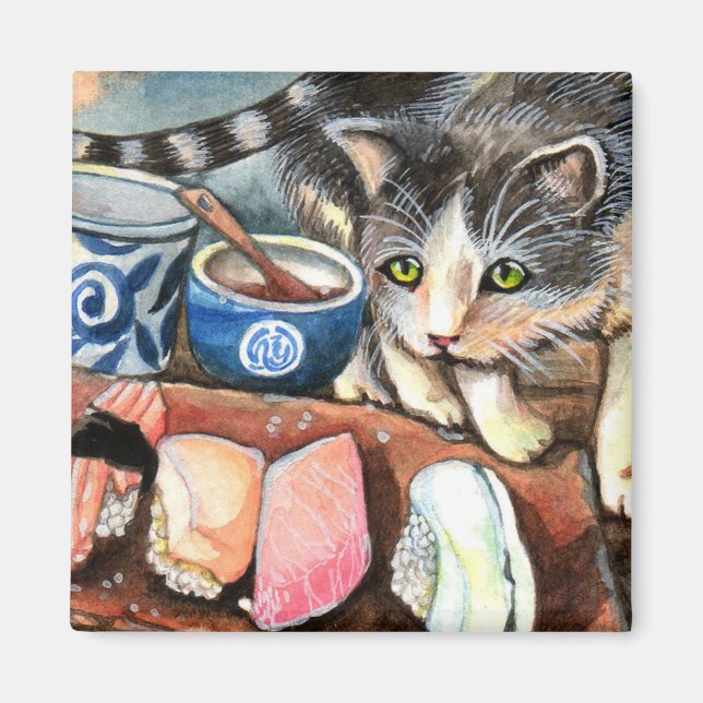 Íman Gato Olhando para Sushi (Frente)