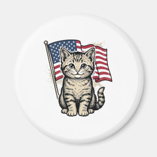 Íman Gato Patriótico com Vetor de Design Vintage da Ban