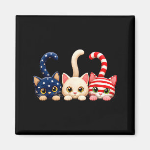 Íman Gato Patriótico do Dia 4 de Julho com Bandeira Ame