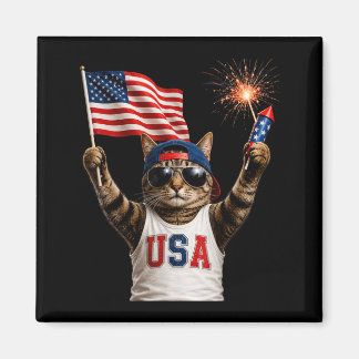 Íman Gato Patriótico Engraçado Bandeira EUA Fogos de Ar
