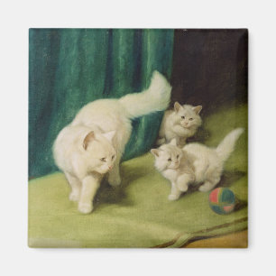 Íman Gato persa branco com dois gatinhos
