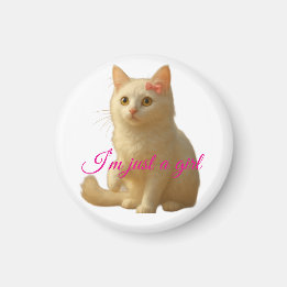 Íman Gato Persa Branco Fofo "Eu Sou Só uma Garota" Text