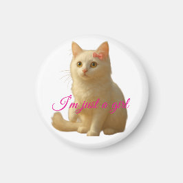 Íman Gato Persa Branco Fofo "Eu Sou Só uma Garota" Text