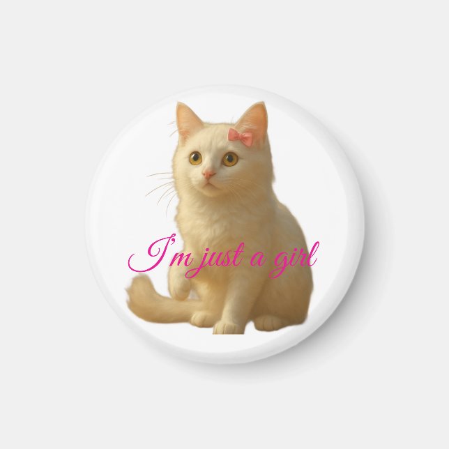 Íman Gato Persa Branco Fofo "Eu Sou Só uma Garota" Text (Frente)