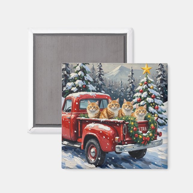 Íman Gato Persa Caminhão Vermelho Natal Feriado (Front/Back)