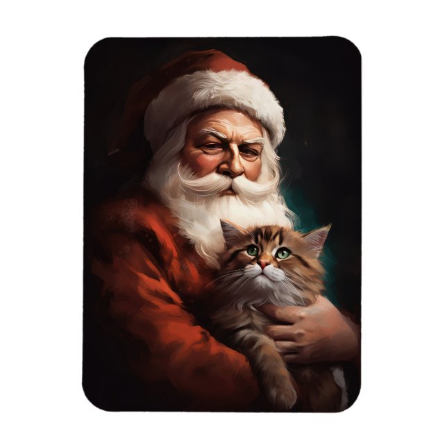 Íman Gato Persa com Papai Noel Natal Festivo (Vertical)