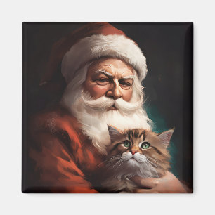 Íman Gato Persa com Papai Noel Natal Festivo