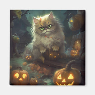 Íman Gato Persa do Halloween Com Pumpkins Assustado