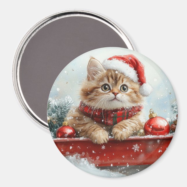 Íman Gato Persa em Trenó Deixe Nevar Natal (Front/Back)