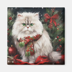 Íman Gato Persa no Natal da Neve