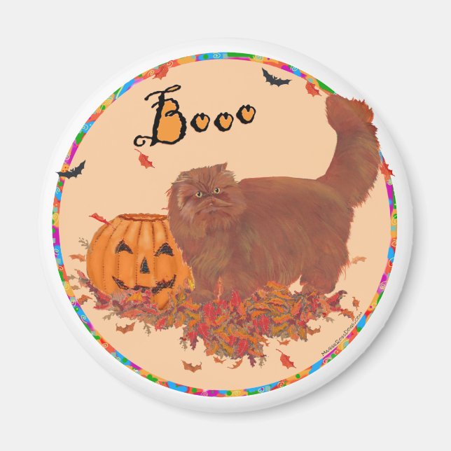 Íman Gato Persa Vermelho Halloween (Frente)