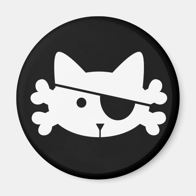 Íman Gato Pirata Branco - ímã (Frente)